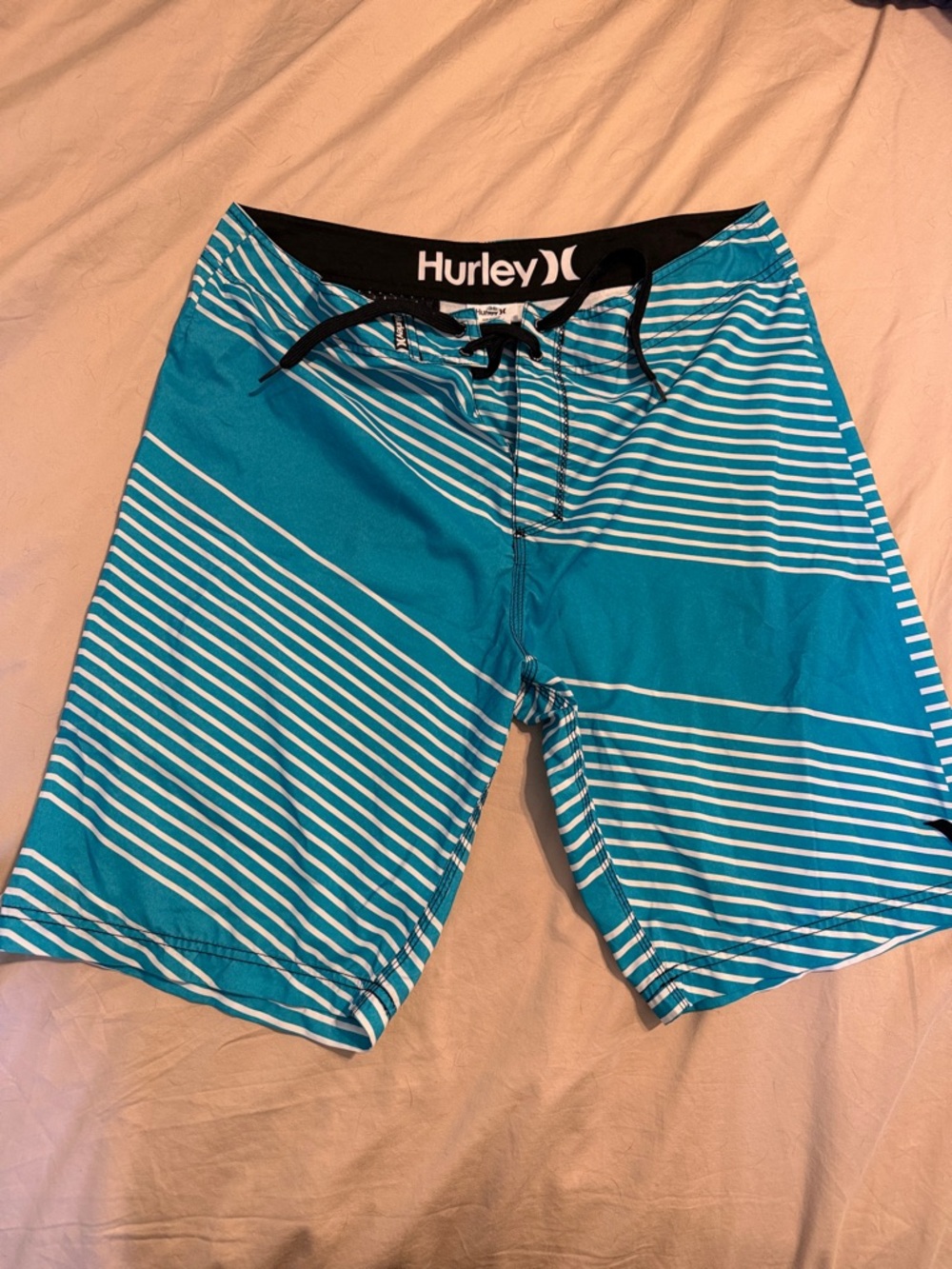 Hurley Teal and White Striped Men’s Boardshorts